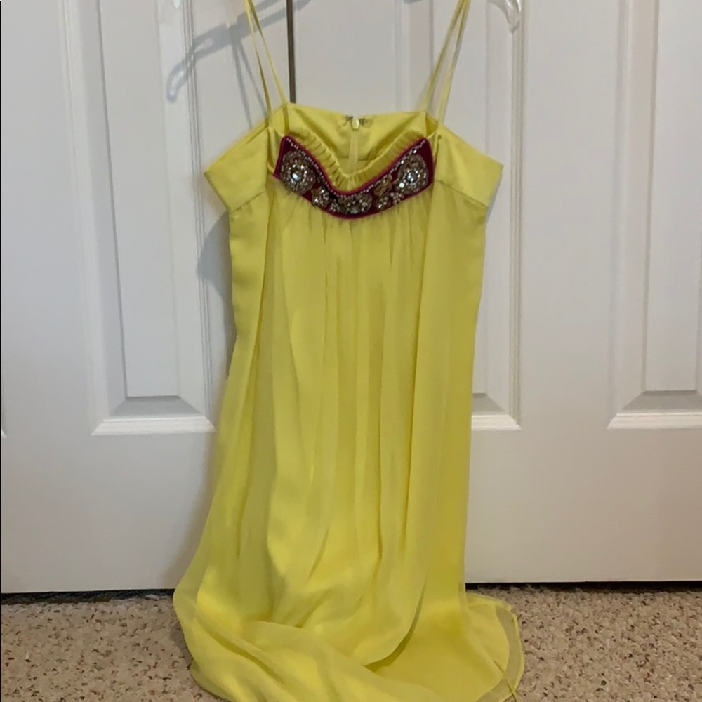 yellow dress with beaded detail